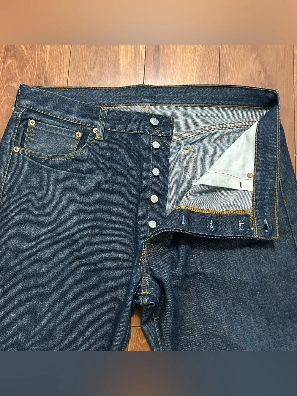 Levi Men’s 501 Regular Fit Straight Blue Dark Wash Jeans 36x36 Buttons Cotton